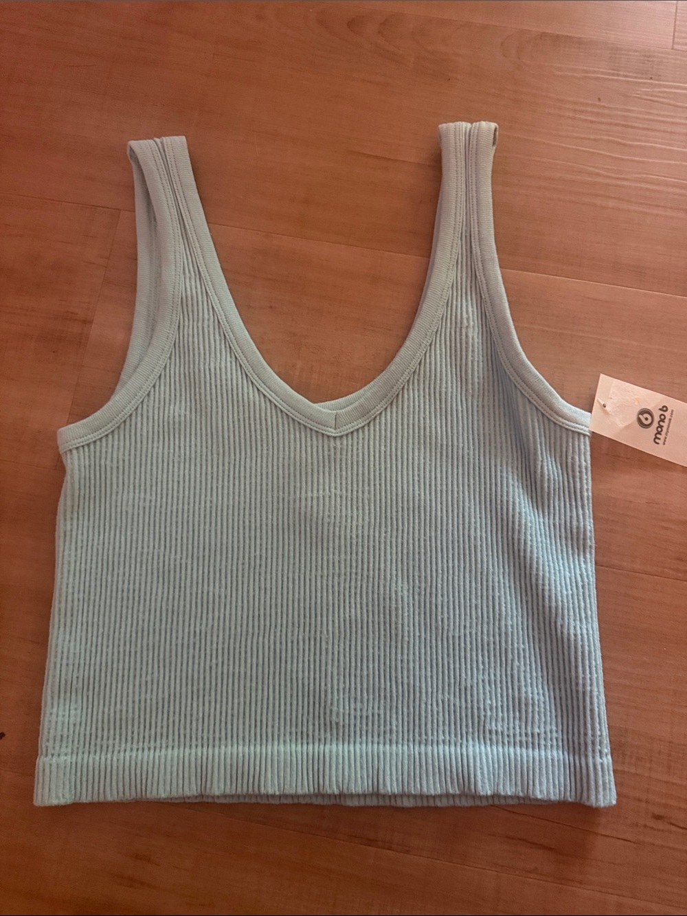 Mono B Ribbed V-Neck Cropped Tank - Light Blue